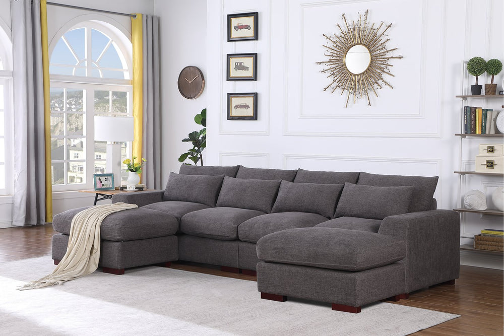 English Elm Tatman Linen Blend Sectional with Block Legs and 4 Toss Pillows—Plush Foam Seats, Easy Assembly Dark Gray B102S00019
