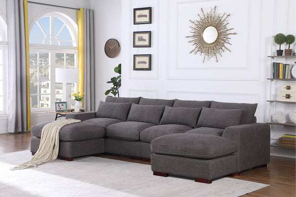 English Elm Tatman Linen Blend Sectional with Block Legs and 4 Toss Pillows—Plush Foam Seats, Easy Assembly Dark Gray B102S00019