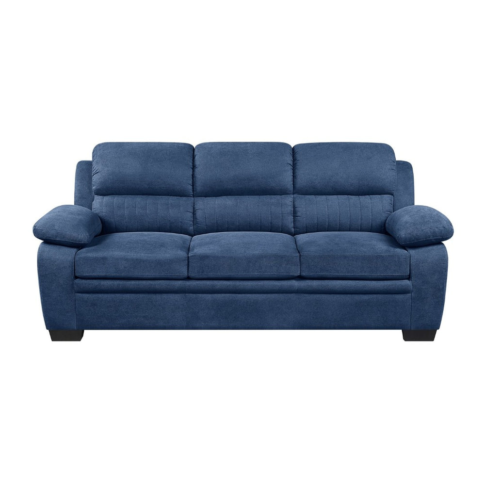 English Elm Comfortable Channel Tufted Blue Fabric Sofa with Pocket Coil Cushions for Living Room B011133629