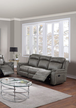 English Elm Contemporary Slate Blue Manual Reclining Sofa with Padded Headrest and Armrests, Breathable Leatherette Cushion 84"L x38"W x41"H Blue+Grey 30 L x 26 W x 84 H B011133621