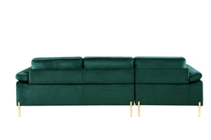 English Elm Shannon Plush Velvet Sectional Sofa with Chaise — L-Shaped Modern Design, Removable Cushions, Foam Support Green B102S00013