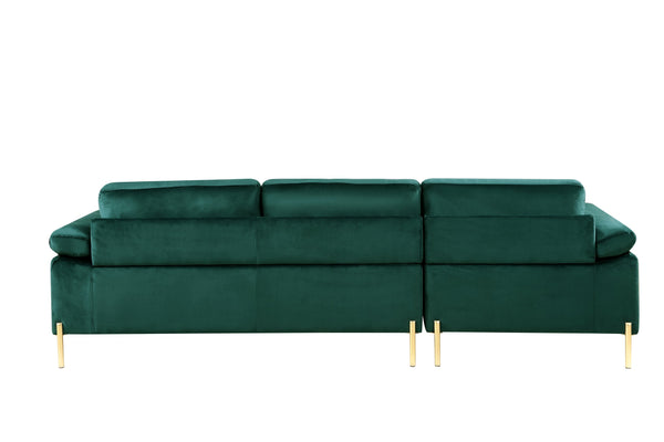 English Elm Shannon Plush Velvet Sectional Sofa with Chaise — L-Shaped Modern Design, Removable Cushions, Foam Support Green B102S00013