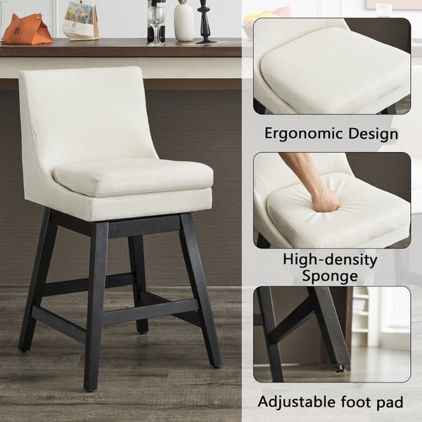 English Elm Upholstered Linen Swivel Counter Stools Set of 2 with Solid Wood Frame for Kitchen W1893123704