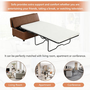 English Elm Twin Folding Ottoman Guest Sleeper Pu Leather Convertible Bed for Studio Apartments Brown WF307724AAD