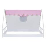 Hearth and Haven Wooden Full Size Tent Bed with Fabric For Kids, Platform Bed with Fence and Roof, White+Pink WF308364AAH