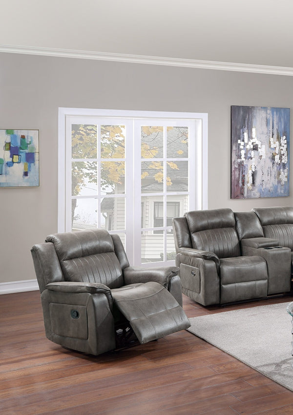English Elm Contemporary Power Motion Glider Recliner Chair In Slate Blue Leatherette With Usb Charging & Comfort B011133626