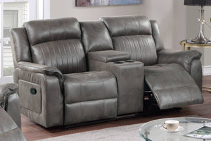 English Elm Contemporary Manual Motion Loveseat With Console - Stylish Slate Blue Leatherette Comfort & Relaxation B011133622