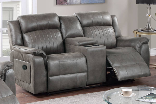 English Elm Contemporary Manual Motion Loveseat With Console - Stylish Slate Blue Leatherette Comfort & Relaxation B011133622