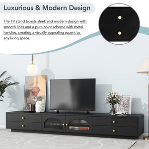 English Elm On-trend Fluted Glass Media Console Low Profile Matte Finish Living Room Tv Stand Black WF311903AAB
