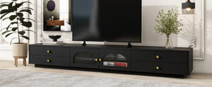 English Elm On-trend Fluted Glass Media Console Low Profile Matte Finish Living Room Tv Stand Black WF311903AAB