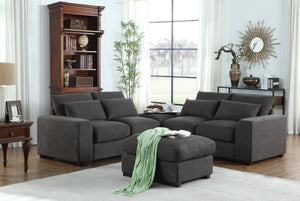 English Elm Tatman Linen Blend Sectional with Block Legs and 4 Toss Pillows—Plush Foam Seats, Easy Assembly Dark Gray B102S00019