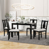 Hearth and Haven Tacoma 5 Piece Dining Set With Rectangular Dining Table and 4 Upholstered Chairs, Ebony Black
