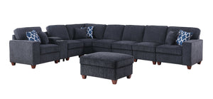 English Elm Lily Chenille Sectional Sofa with Ottoman, Black | USB Cupholder Console, Removable Cushions, Modular B102S00033