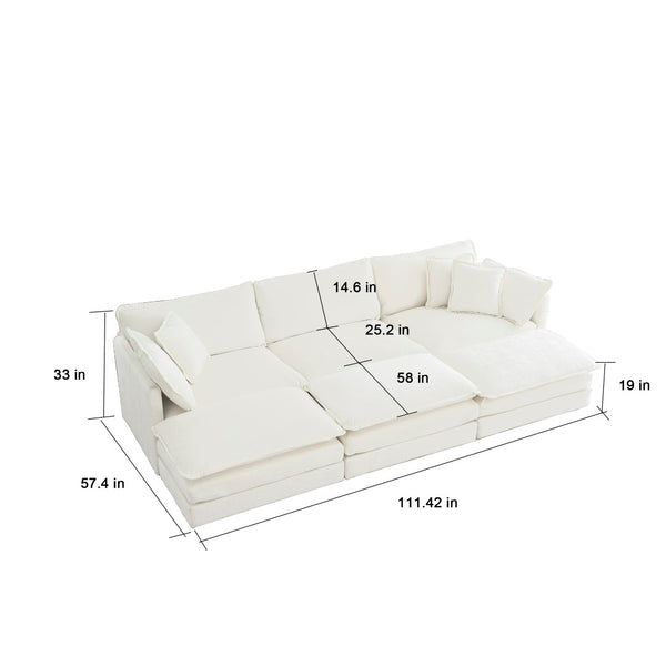 English Elm Comfortable Chenille U-shaped Modular Sectional with Ottomans and Deep Foam Seating W714S00561