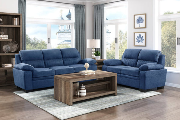 English Elm Comfortable Channel Tufted Blue Fabric Sofa with Pocket Coil Cushions for Living Room B011133629