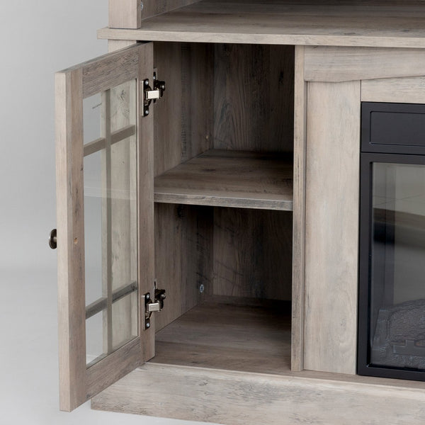 English Elm TVstand,media modern gray entertainment console with 1400W infrared electric fireplace, LED Bluetooth band, 62.6" L storage cabinet for TVs up to 65", safe flame effect, 120V home heating ambiance W679119744