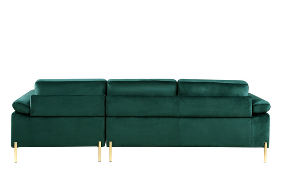 English Elm Shannon Plush Velvet Sectional Sofa with Chaise — L-Shaped Modern Design, Removable Cushions, Foam Support Green B102S00013