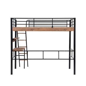 English Elm Metal Twin Loft Bed with Built-In Desk, Storage Shelf & Ladder — Industrial Space-Saving Design, Sturdy GX001119AAB