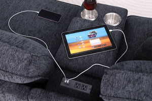 English Elm Lily Chenille Sectional Sofa with Ottoman, Black | USB Cupholder Console, Removable Cushions, Modular B102S00033