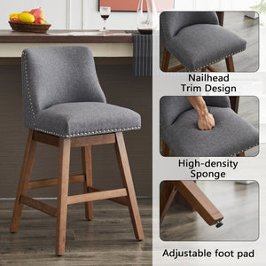 English Elm Upholstered Swivel Barstools Set of 2 Linen Counter Height Wood Frame Kitchen Seating W1893123708