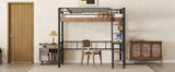 Hearth and Haven Blissful Full Size Loft Bed with Built-in Desk, Storage Shelf and Ladder, Black  GX001120AAB