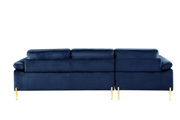 English Elm Shannon Plush Velvet Sectional Sofa with Chaise — L-Shaped Modern Design, Removable Cushions, Foam Support Blue B102S00012