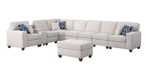 English Elm Ted Sectional Sofa with Ottoman Beige Chenille — USB Cupholder Console, Removable Cushions, Modular Comfort B102S00034