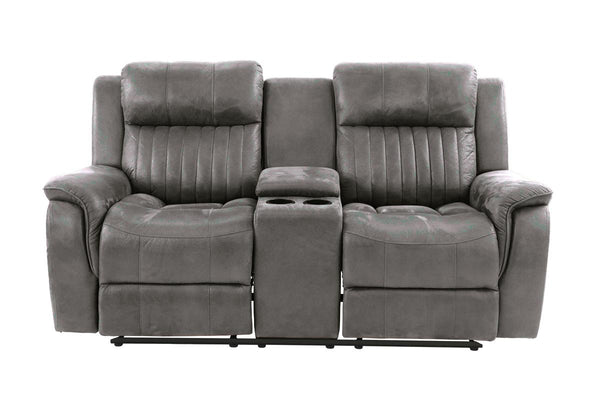 English Elm Contemporary Manual Motion Loveseat With Console - Stylish Slate Blue Leatherette Comfort & Relaxation B011133622