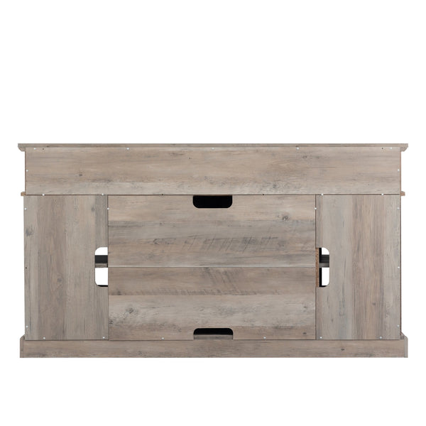 English Elm TVstand,media modern gray entertainment console with 1400W infrared electric fireplace, LED Bluetooth band, 62.6" L storage cabinet for TVs up to 65", safe flame effect, 120V home heating ambiance W679119744