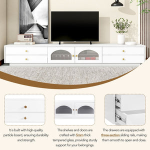 English Elm On-trend Fluted Glass Media Console Low Profile Matte Finish Living Room Tv Stand White WF311903AAK