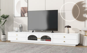 English Elm On-trend Fluted Glass Media Console Low Profile Matte Finish Living Room Tv Stand White WF311903AAK