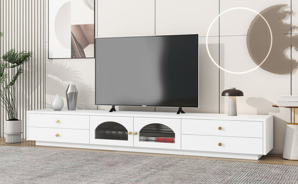 English Elm On-trend Fluted Glass Media Console Low Profile Matte Finish Living Room Tv Stand White WF311903AAK