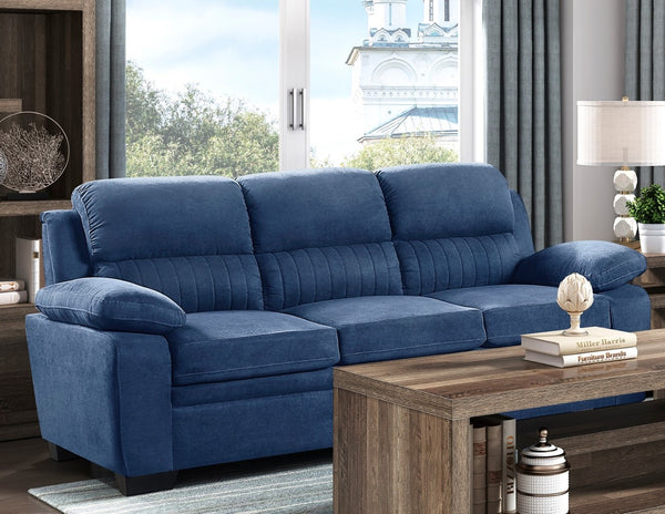 English Elm Comfortable Channel Tufted Blue Fabric Sofa with Pocket Coil Cushions for Living Room B011133629
