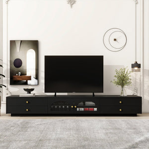 English Elm On-trend Fluted Glass Media Console Low Profile Matte Finish Living Room Tv Stand Black WF311903AAB