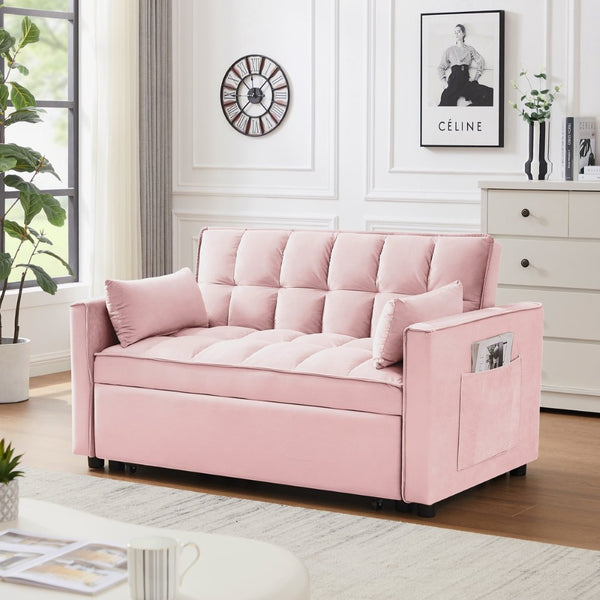 English Elm Modern Velvet Convertible Loveseat Sleeper with Reclining Backrest for Small Spaces W1359P205269