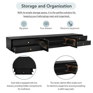 English Elm On-trend Fluted Glass Media Console Low Profile Matte Finish Living Room Tv Stand Black WF311903AAB