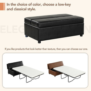English Elm Twin Folding Ottoman Guest Sleeper Pu Leather Convertible Bed for Studio Apartments Black Pu WF307724AAB