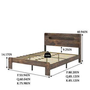 English Elm Bed Frame Full Platform with Led Headboard Usb Charging Wood Slats Under Storage W636131366