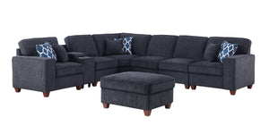 English Elm Gina Chenille Sectional Sofa with Ottoman — Black, USB Cupholder Console, Removable Cushions, Modular Comfort B102S00031