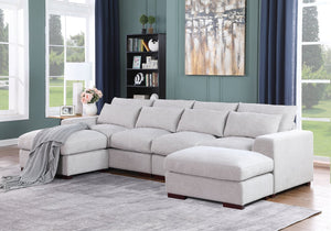 English Elm Tatman Linen Blend Sectional with Block Legs and 4 Toss Pillows—Plush Foam Seats, Easy Assembly Light Gray B102S00020
