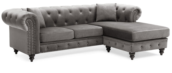 English Elm Nola Dark Gray Velvet Sofa Chaise Without Ottoman — Tufted MicroSuede, Chrome Nailhead Trim, Durable Frame B078S00007
