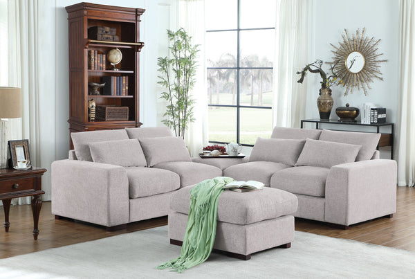 English Elm Tatman Linen Blend Sectional with Block Legs and 4 Toss Pillows—Plush Foam Seats, Easy Assembly Light Gray B102S00020