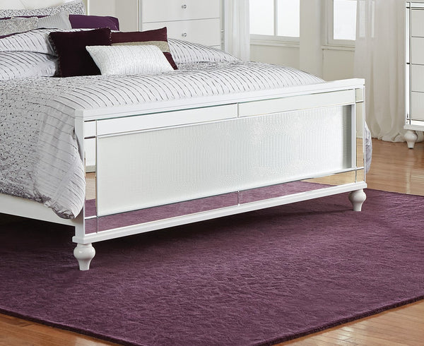 English Elm Metallic White Queen Bed with LED Backlit Tufted Headboard, Alligator Embossed Mirrors & Crystals B011S00572