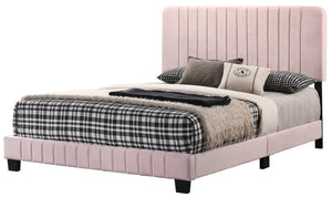 English Elm Contemporary Velvet Full Bed with Durable Frame, Lively Finish and Modern Lines for Stylish Bedrooms Pink 27 L x 60 W x 5 H B078107878