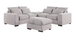 English Elm Tatman Linen Blend Sectional with Block Legs and 4 Toss Pillows—Plush Foam Seats, Easy Assembly Light Gray B102S00020