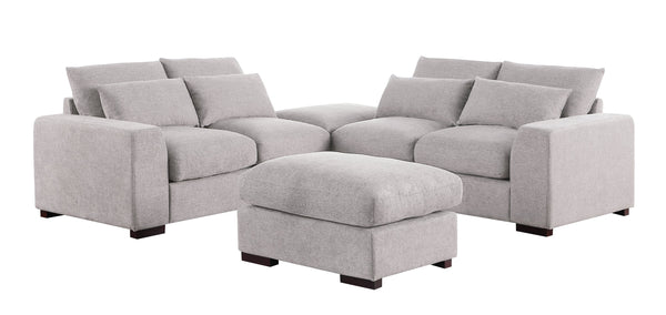 English Elm Tatman Linen Blend Sectional with Block Legs and 4 Toss Pillows—Plush Foam Seats, Easy Assembly Light Gray B102S00020