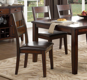 English Elm Cherry 7-Piece Transitional Dining Set With Draw-Leaf Table And 6 Faux Leather Ladder-Back Chairs B011S00569