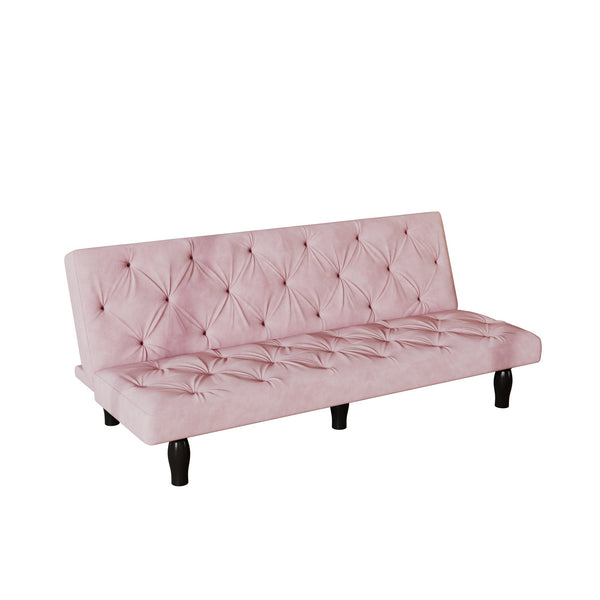 English Elm Sofa 66" Velvet Sofa Bed - Pink Convertible 3-Seater Sleeper, Solid Wood Frame, 500lb Capacity W127860393