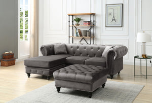 English Elm Nola Dark Gray Velvet Sofa Chaise Without Ottoman — Tufted MicroSuede, Chrome Nailhead Trim, Durable Frame B078S00007