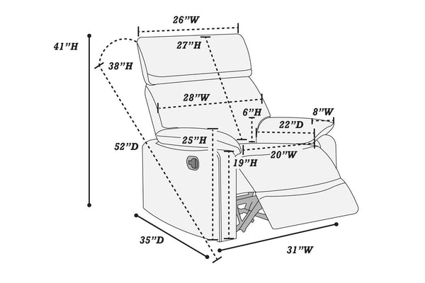 English Elm Gray Burlap Manual Recliner Chair with High Back, Padded Arms & Modern Comfort for Living Room Gray 31 L x 31 W x 21 H B011133820